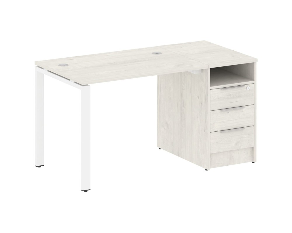 Workstation on a U-shaped metal frame with a supporting pedestal, 141.2x72x75, Metal System