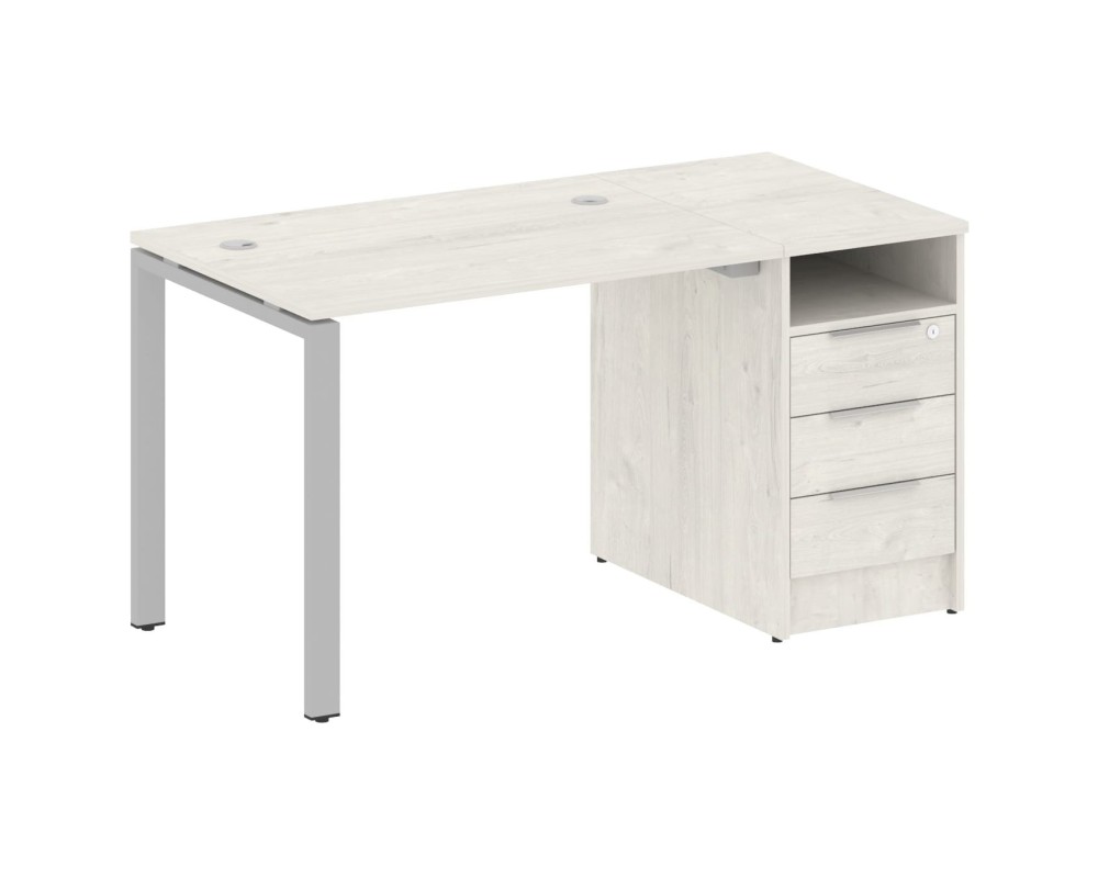 Workstation on a U-shaped metal frame with a supporting pedestal, 141.2x72x75, Metal System