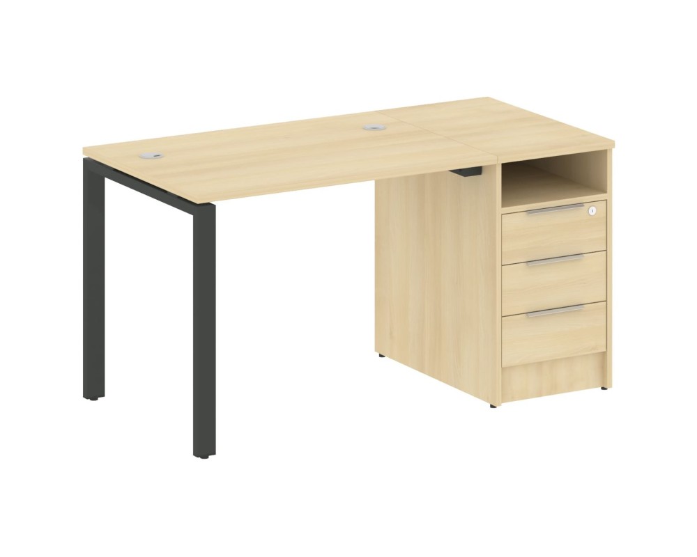 Workstation on a U-shaped metal frame with a supporting pedestal, 141.2x72x75, Metal System