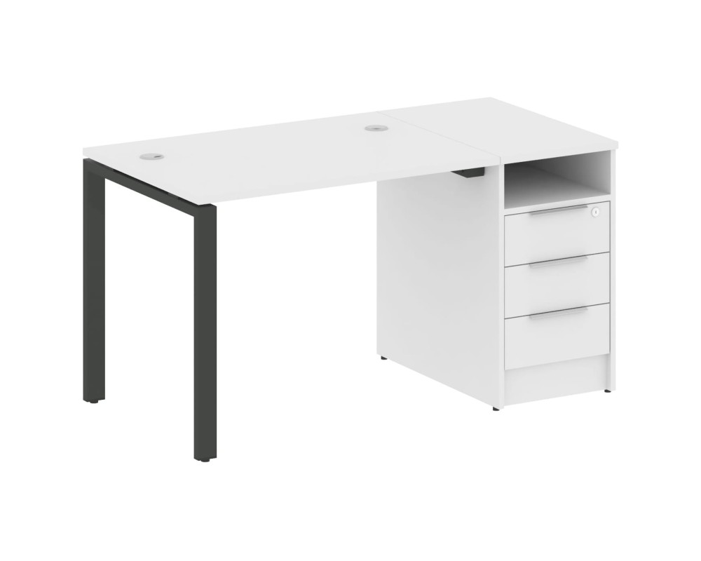 Workstation on a U-shaped metal frame with a supporting pedestal, 141.2x72x75, Metal System