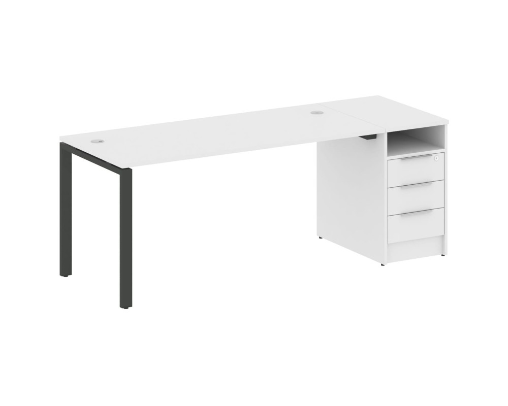 U-shaped metal frame workstation with supporting pedestal 201.2x72x75 Metal System