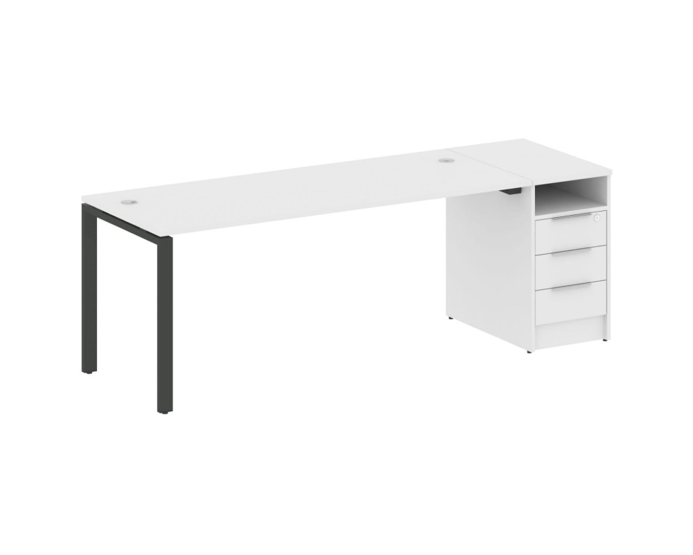 U-shaped metal frame workstation with supporting pedestal 221.2x72x75 Metal System
