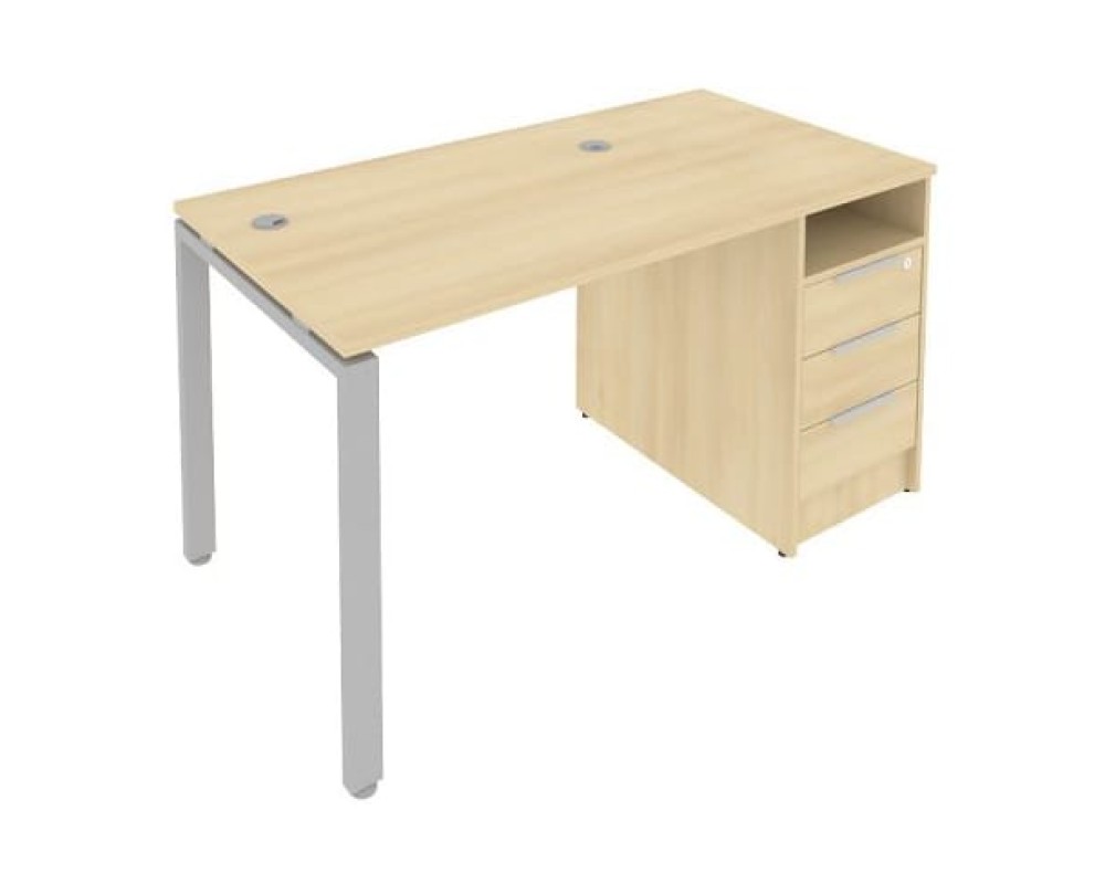 Workstation on a U-shaped metal frame with a supporting pedestal, 141.2x72x75, Metal System