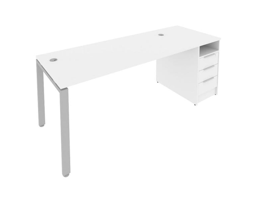 U-shaped metal frame workstation with supporting pedestal 201.2x72x75 Metal System