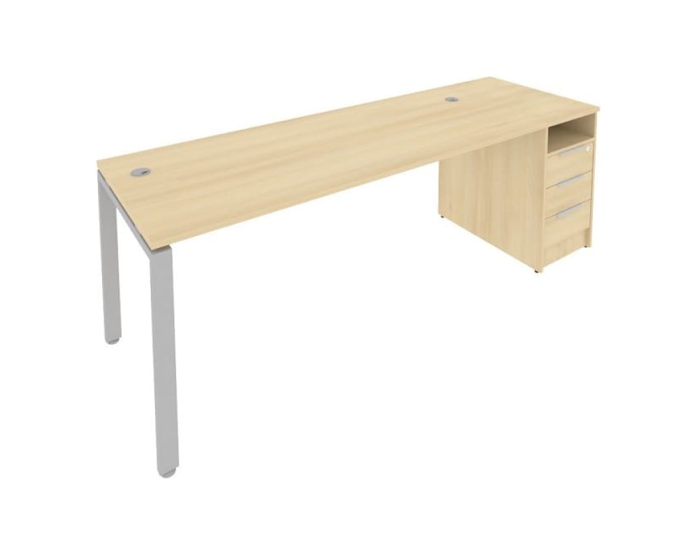 U-shaped metal frame workstation with supporting pedestal 221.2x72x75 Metal System