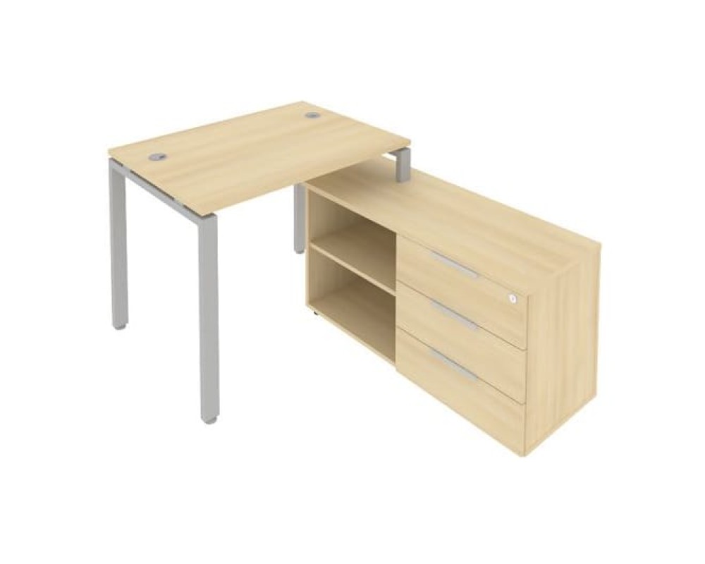 U-shaped metal frame workstation with supporting pedestal right 110x152x75 Metal System