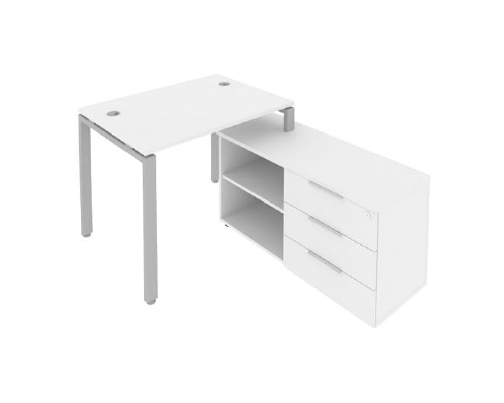 U-shaped metal frame workstation with supporting pedestal right 110x152x75 Metal System