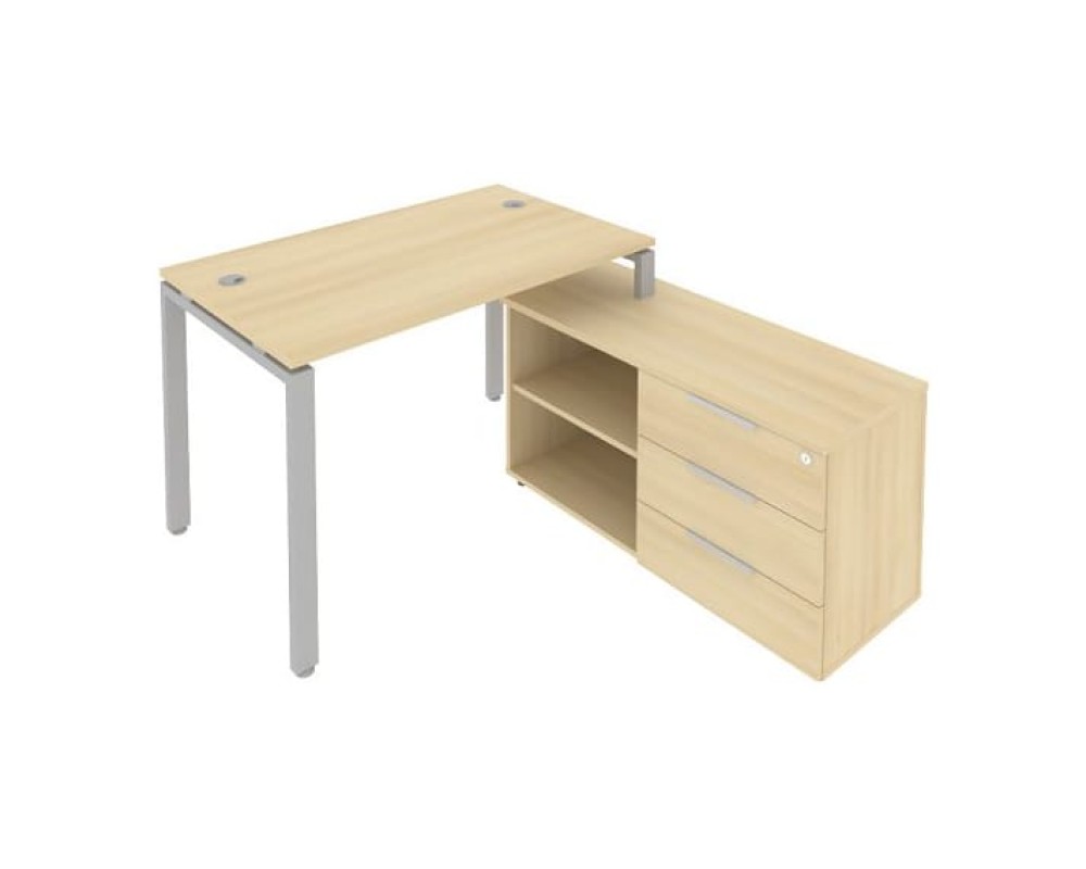 U-shaped metal frame workstation with Right-hand support pedestal, 130x152x75mm, Metal System