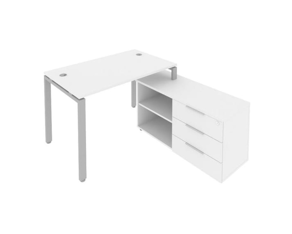 U-shaped metal frame workstation with Right-hand support pedestal, 130x152x75mm, Metal System