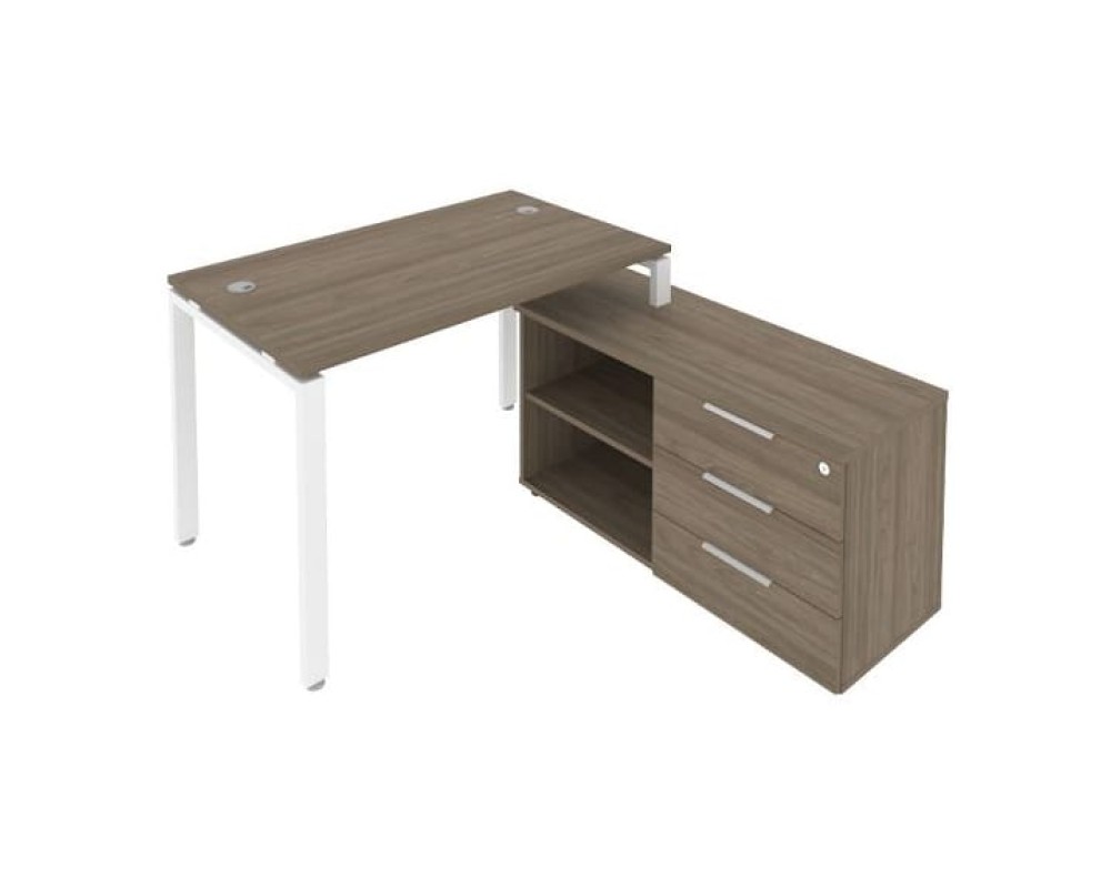 U-shaped metal frame workstation with Right-hand support pedestal, 130x152x75mm, Metal System