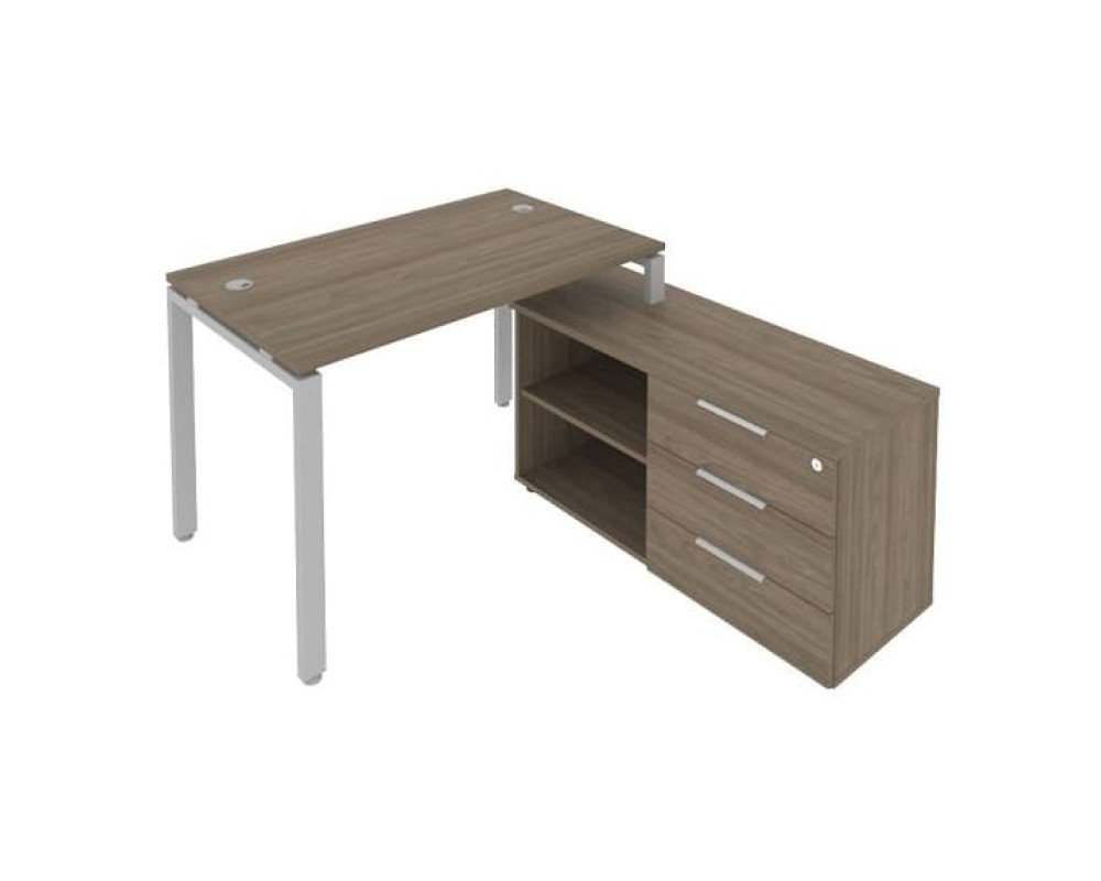 U-shaped metal frame workstation with Right-hand support pedestal, 130x152x75mm, Metal System