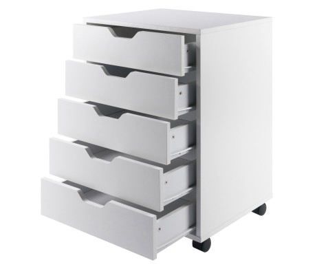 Halifax 5-Drawer Mobile Storage Cabinet, for Home Office, Bedroom, 26', White