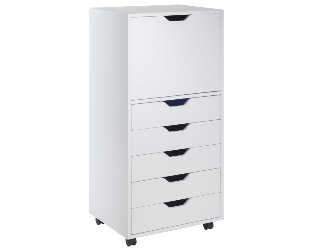 Halifax 5 Drawer High Mobile Storage Cabinet, for Living Room, Home Office, White
