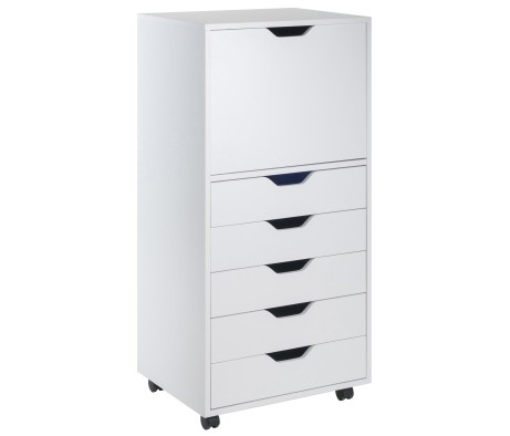 Halifax 5 Drawer High Mobile Storage Cabinet, for Living Room, Home Office, White