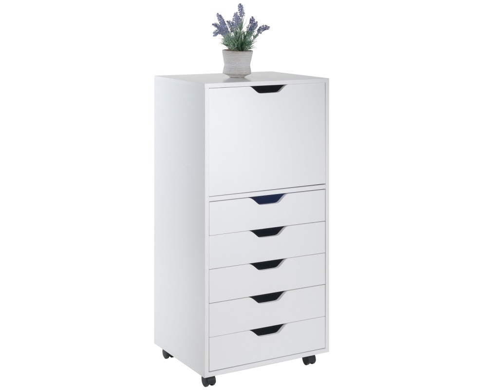 Halifax 5 Drawer High Mobile Storage Cabinet, for Living Room, Home Office, White