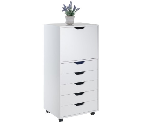 Halifax 5 Drawer High Mobile Storage Cabinet, for Living Room, Home Office, White