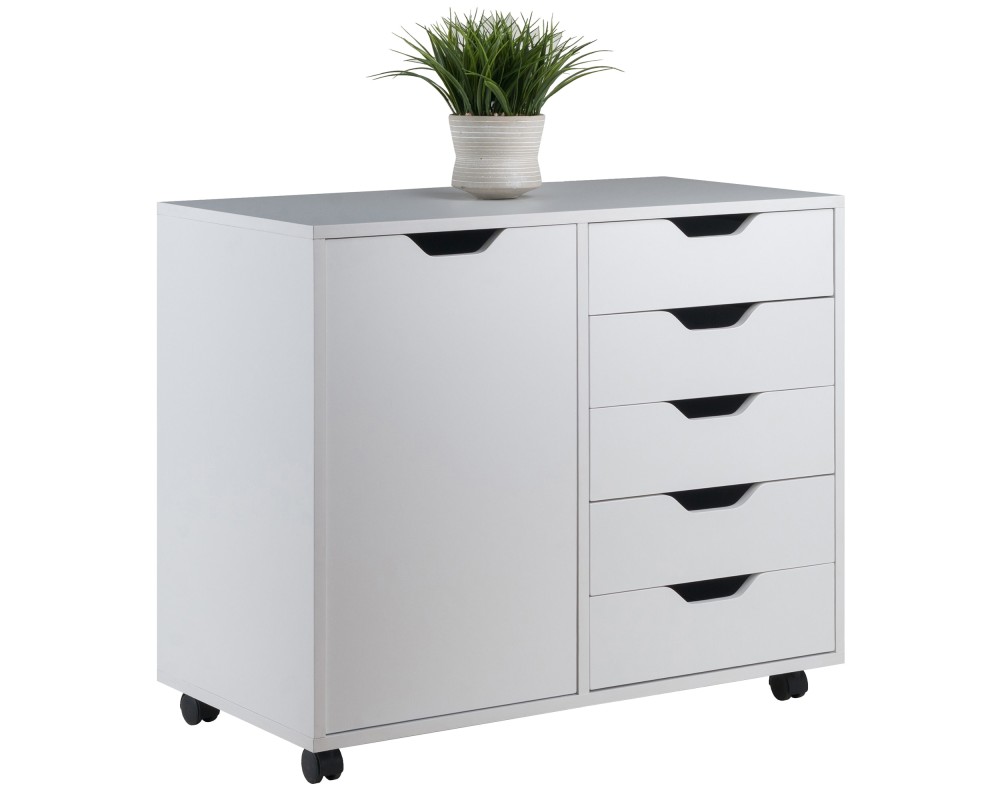 Halifax 5-Drawer, Side Storage Mobile Cabinet, White