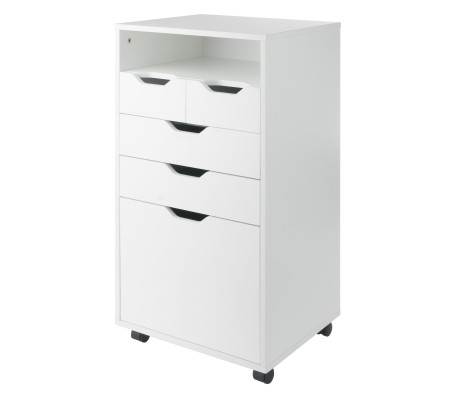 Halifax Bins & Drawers High Mobile Storage Cabinet, for Living Room, Home Office, White