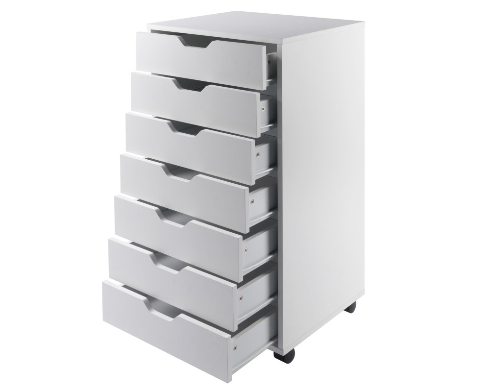 Halifax 7 Drawer High Mobile Storage Cabinet, for Living Room, Home Office, White