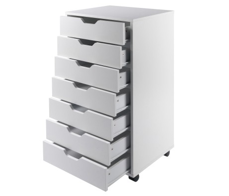 Halifax 7 Drawer High Mobile Storage Cabinet, for Living Room, Home Office, White