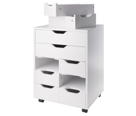Norfolk Cabinet with 2 Drawers, 6 Bins, White Finish