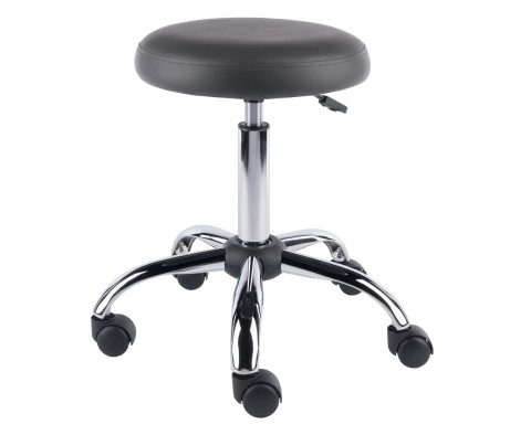 Clyde Tall Adjustable Swivel Stool with Round Cushion Seat and Wheels, 26' High, Charcoal/Chrome