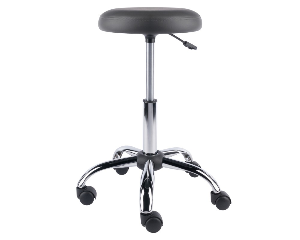 Clyde Tall Adjustable Swivel Stool with Round Cushion Seat and Wheels, 26' High, Charcoal/Chrome