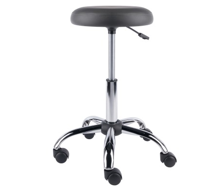 Clyde Tall Adjustable Swivel Stool with Round Cushion Seat and Wheels, 26' High, Charcoal/Chrome