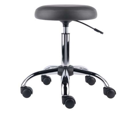 Clyde Tall Adjustable Swivel Stool with Round Cushion Seat and Wheels, 26' High, Charcoal/Chrome
