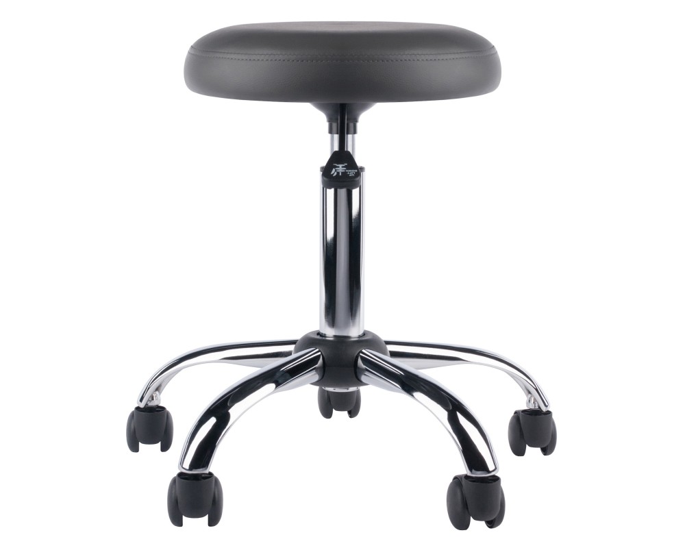 Clyde Tall Adjustable Swivel Stool with Round Cushion Seat and Wheels, 26' High, Charcoal/Chrome
