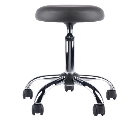 Clyde Tall Adjustable Swivel Stool with Round Cushion Seat and Wheels, 26' High, Charcoal/Chrome