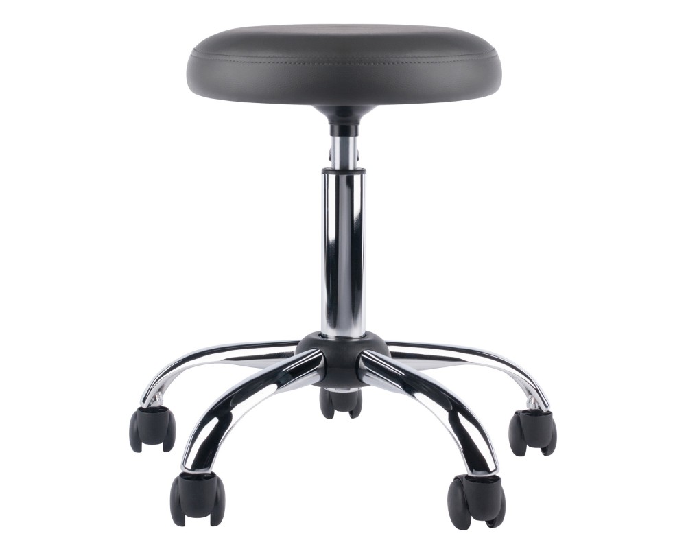 Clyde Tall Adjustable Swivel Stool with Round Cushion Seat and Wheels, 26' High, Charcoal/Chrome