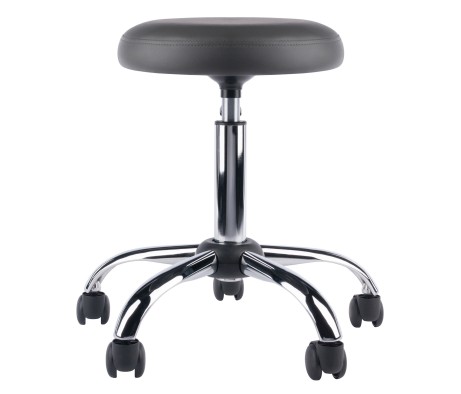 Clyde Tall Adjustable Swivel Stool with Round Cushion Seat and Wheels, 26' High, Charcoal/Chrome