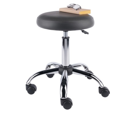 Clyde Tall Adjustable Swivel Stool with Round Cushion Seat and Wheels, 26' High, Charcoal/Chrome