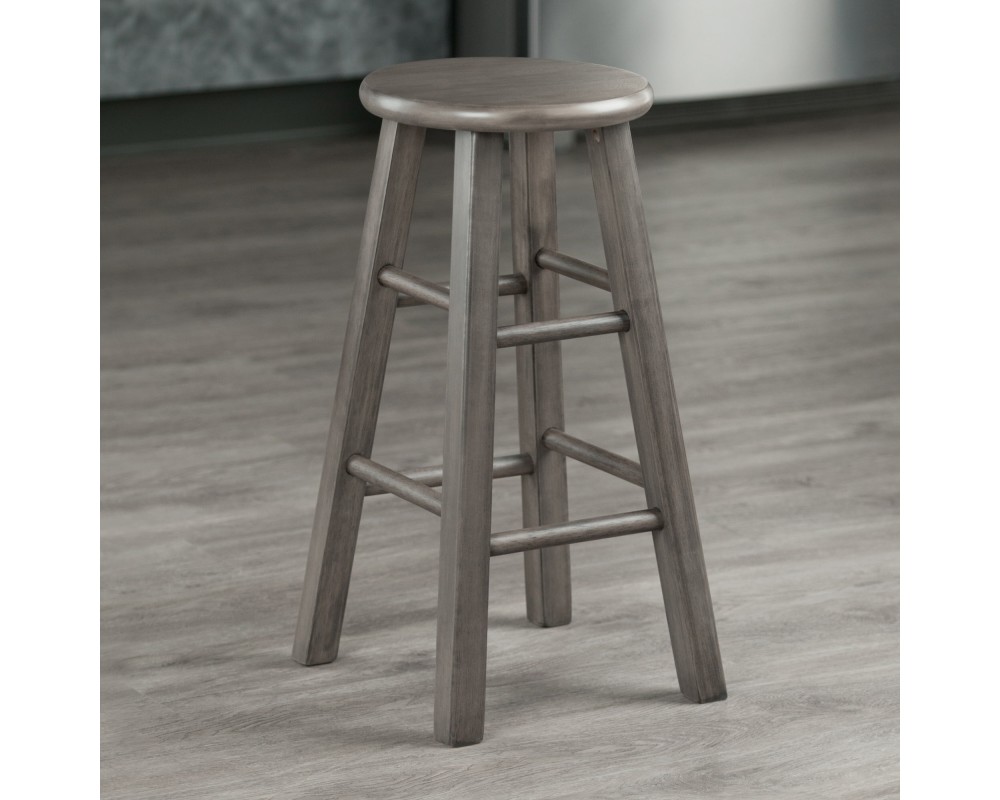 Ivy Round Counter Stool with Footrest, 24' High, Rustic Gray