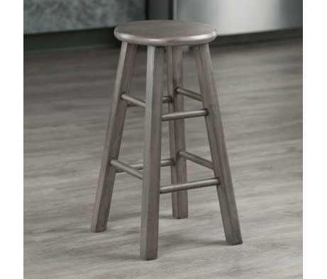 Ivy Round Counter Stool with Footrest, 24' High, Rustic Gray