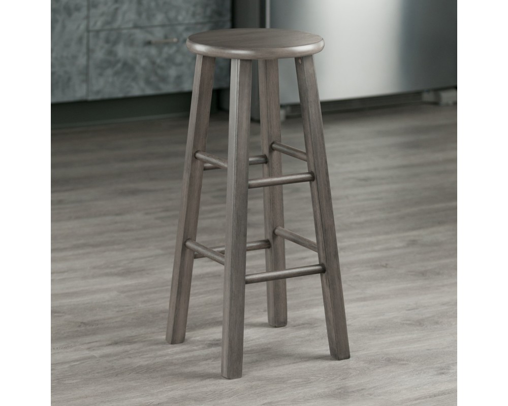 Ivy Round Bar Stool with Footrest, 29' High, Rustic Gray
