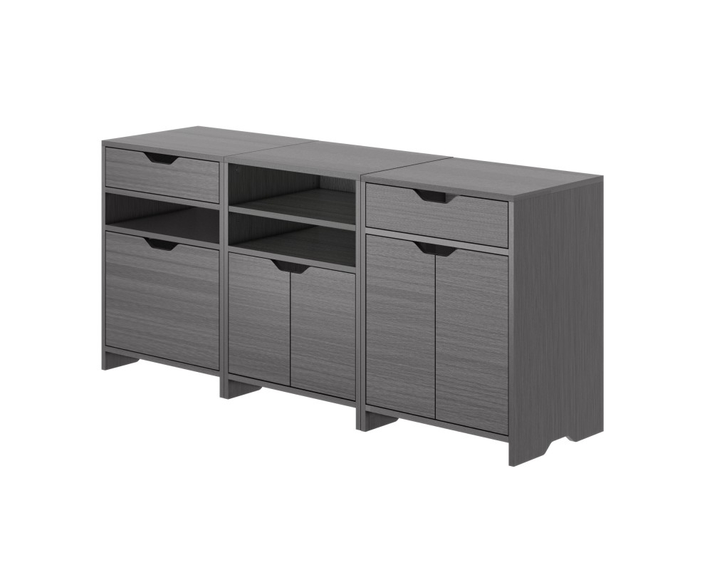 Nova 3-Pc Storage Cabinet Set, 58' Wide, 26' High, Charcoal