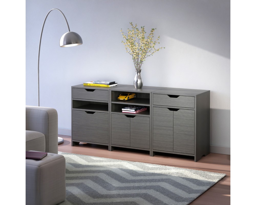 Nova 3-Pc Storage Cabinet Set, 58' Wide, 26' High, Charcoal