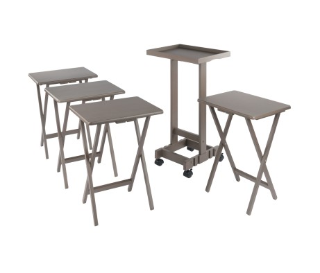 Isabelle Set of 4 Snack Tables with Mobile Stand and Removable Tray, Oyster Gray