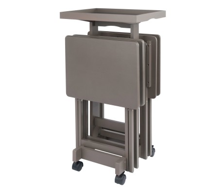 Isabelle Set of 4 Snack Tables with Mobile Stand and Removable Tray, Oyster Gray