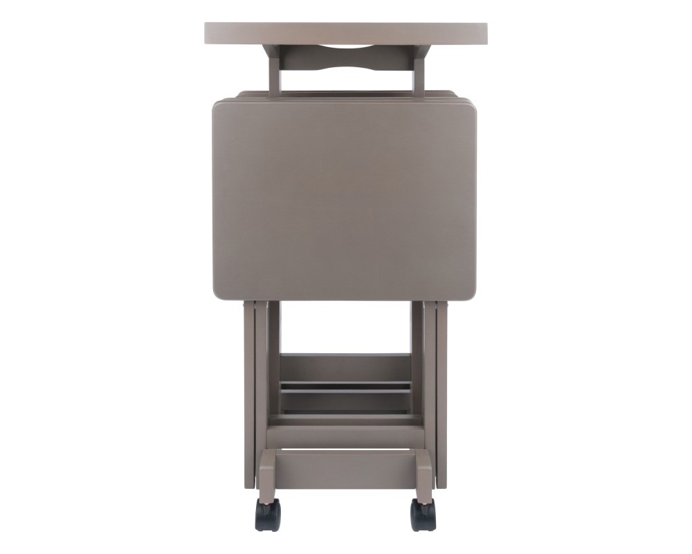 Isabelle Set of 4 Snack Tables with Mobile Stand and Removable Tray, Oyster Gray