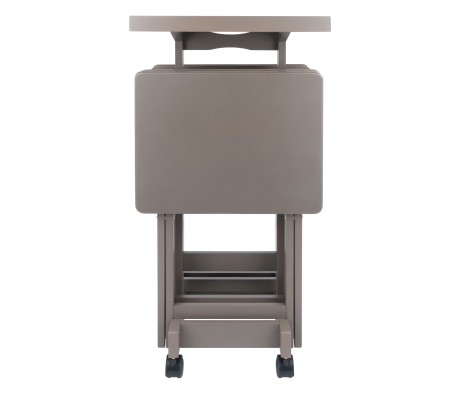 Isabelle Set of 4 Snack Tables with Mobile Stand and Removable Tray, Oyster Gray