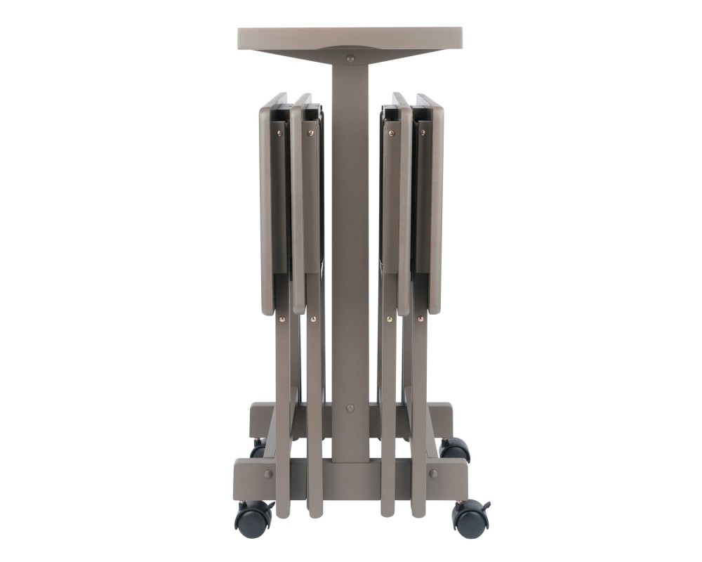 Isabelle Set of 4 Snack Tables with Mobile Stand and Removable Tray, Oyster Gray