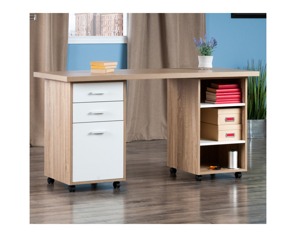 Kenner 3-Pc Modular Desk Set, Reclaimed Wood and White