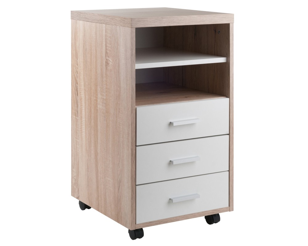 Kenner Open-Shelf Mobile Cabinet with 3 Drawers, 16' Wide, 29' High, Reclaimed Wood and White