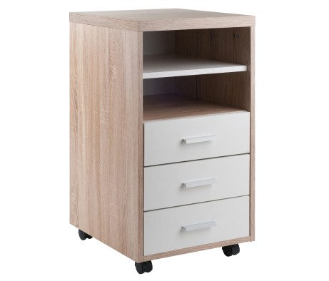 Kenner Open-Shelf Mobile Cabinet with 3 Drawers, 16' Wide, 29' High, Reclaimed Wood and White