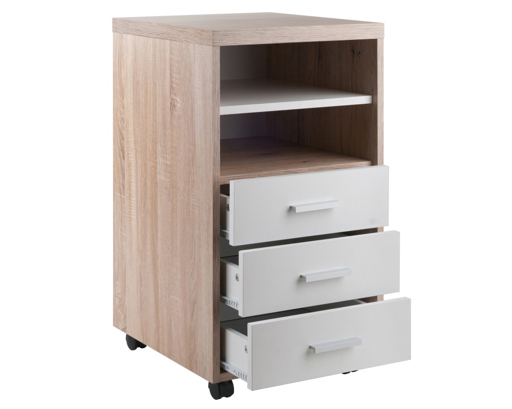 Kenner Open-Shelf Mobile Cabinet with 3 Drawers, 16' Wide, 29' High, Reclaimed Wood and White