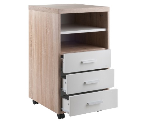 Kenner Open-Shelf Mobile Cabinet with 3 Drawers, 16' Wide, 29' High, Reclaimed Wood and White