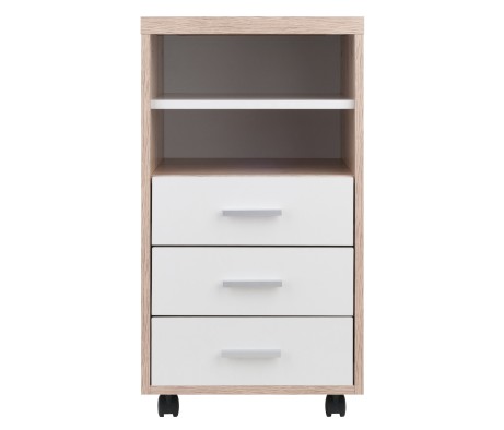 Kenner Open-Shelf Mobile Cabinet with 3 Drawers, 16' Wide, 29' High, Reclaimed Wood and White
